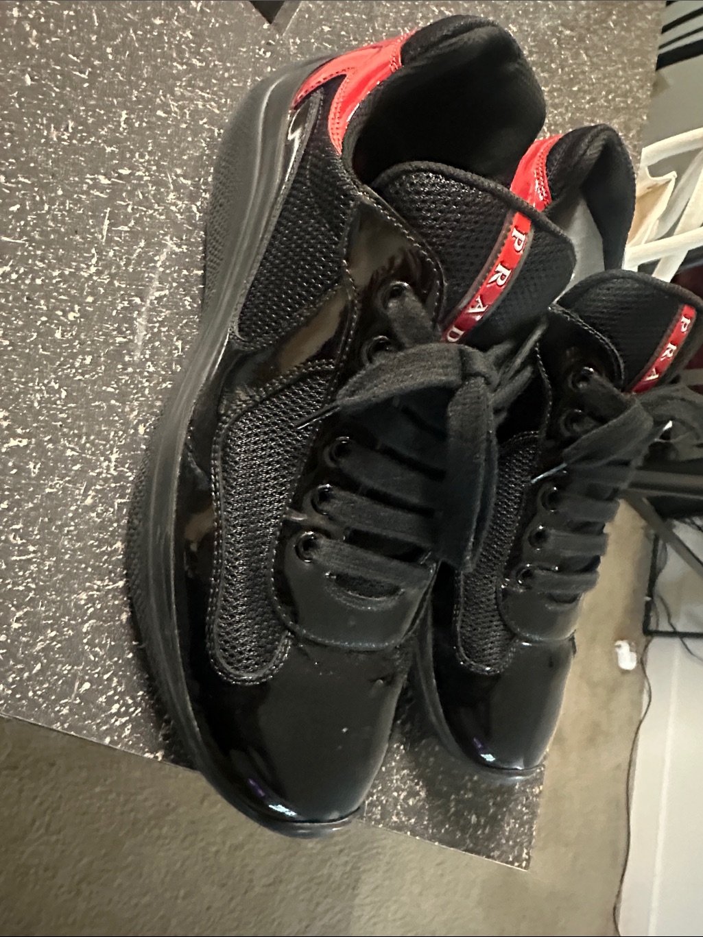 Prada Black Sneakers With Red Accents
